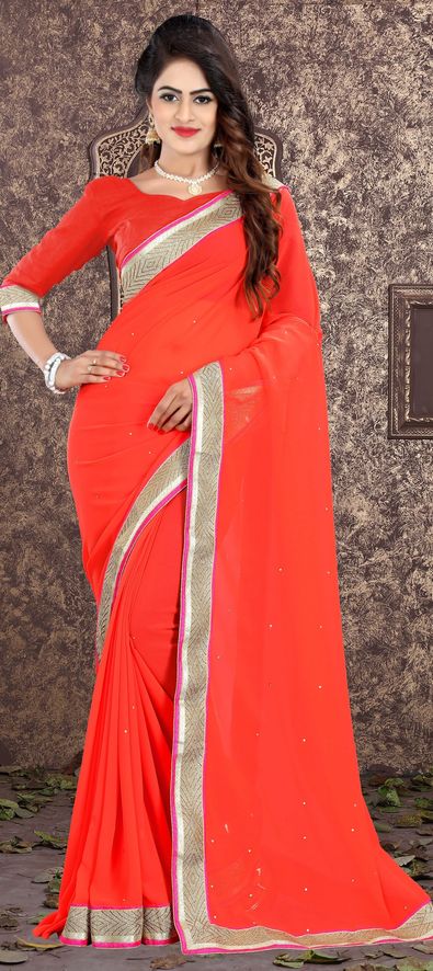 Buy House Of Blouse Orange Maheshwari Silk Cotton Saree. with Unstitched  online