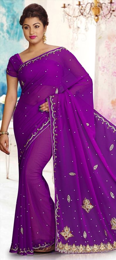 Buy Georgette Wedding Saree in Purple and Violet With Thread Work 1787528  Online in India - Etsy