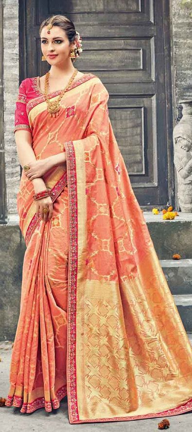 Buy Rani Pink Saree In Banarasi Silk With Matching Blouse Piece Online -  Kalki Fashion