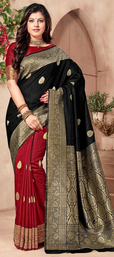 Buy CHARUKRITI Black Dual Border and Zari Design Saree with Unstitched  Blouse online