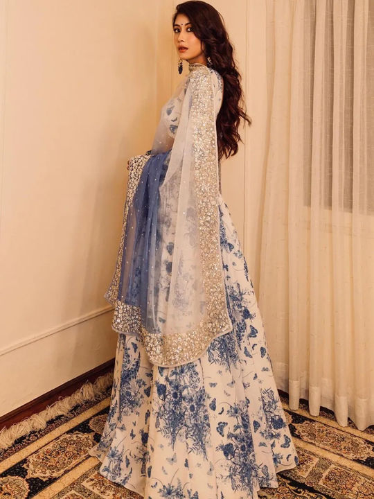 princess polly baby blue dress Blue Indian Outfit with Handblocked Ikat & Ajarakh – Palkhi Fashion main image 1