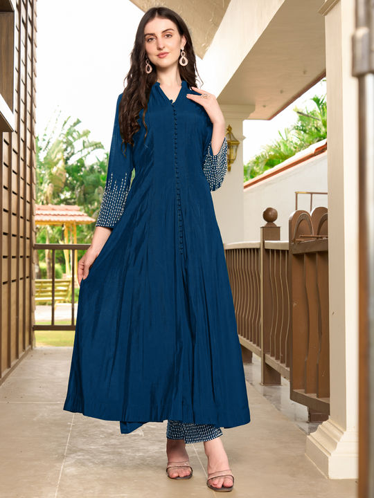 New Office Wear Salwar Suits Punjabi Suit Dress Material Denim Salwar Suit Festive, Party Wear, Reception Blue Color Art Silk Fabric New Office Wear Salwar Suits Punjabi Suit Dress Material Denim Salwar Suit Festive, Party Wear, Reception Blue Color Art Silk Fabric