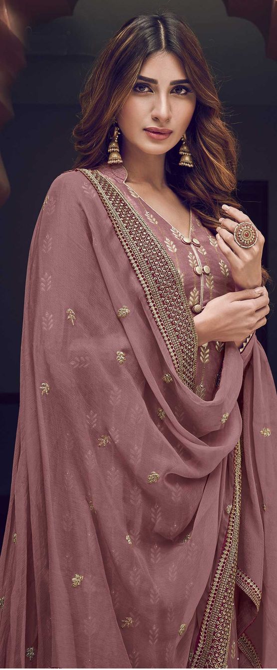 Pink Dola Jacquard Silk Festival Salwar Kameez