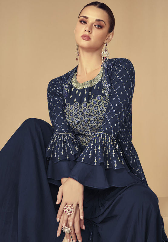 Festive, Reception Blue color Georgette fabric Salwar
