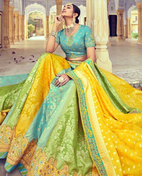 Bridal, Wedding Multicolor color Banarasi Silk fabric Lehenga : 1865517