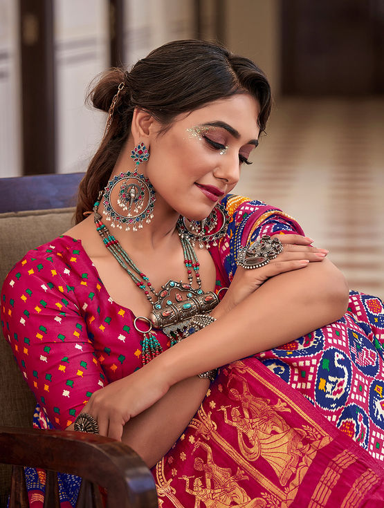 Vibrant Multi-coloured Silk Saree with Traditional Motifs