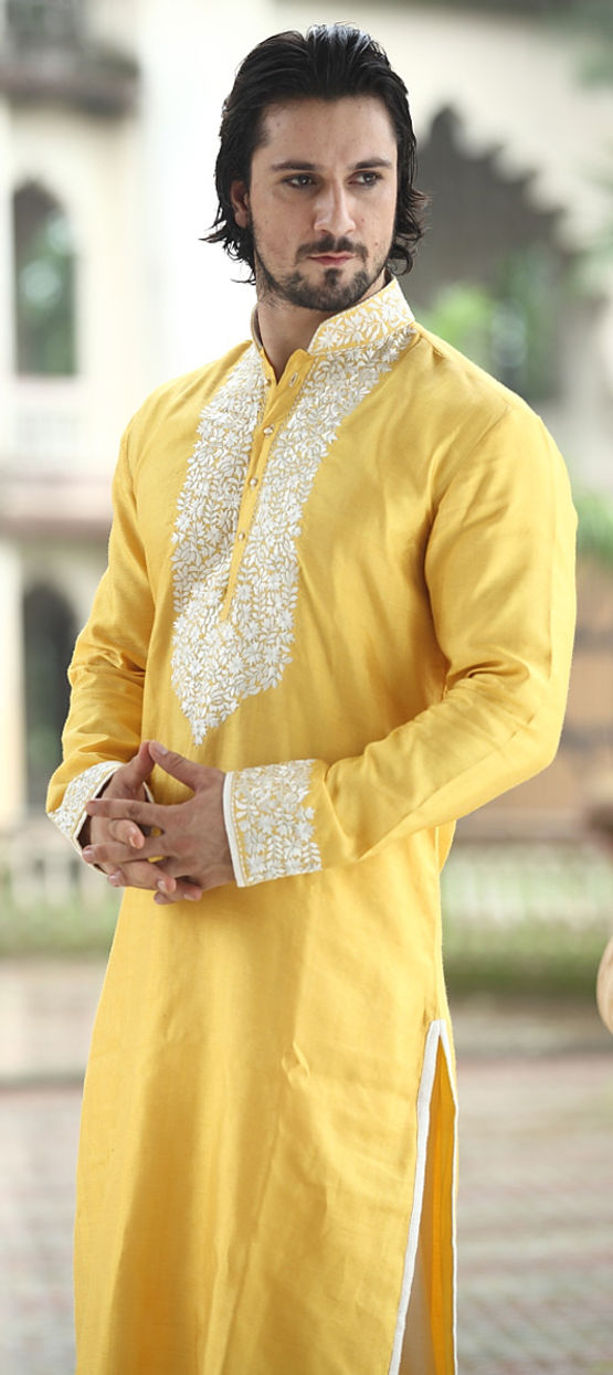 Yellow colour pathani suit sale