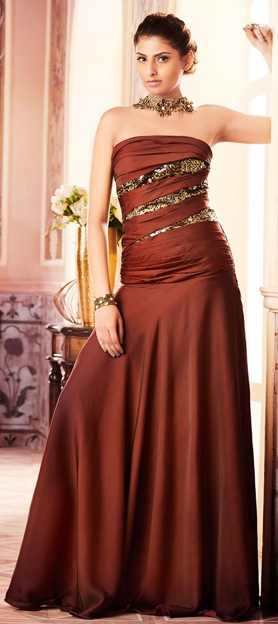1507256: Designer, Party Wear, Wedding Beige and Brown color Satin Silk fabric Gown 1507256: Designer, Party Wear, Wedding Beige and Brown color Satin Silk fabric Gown