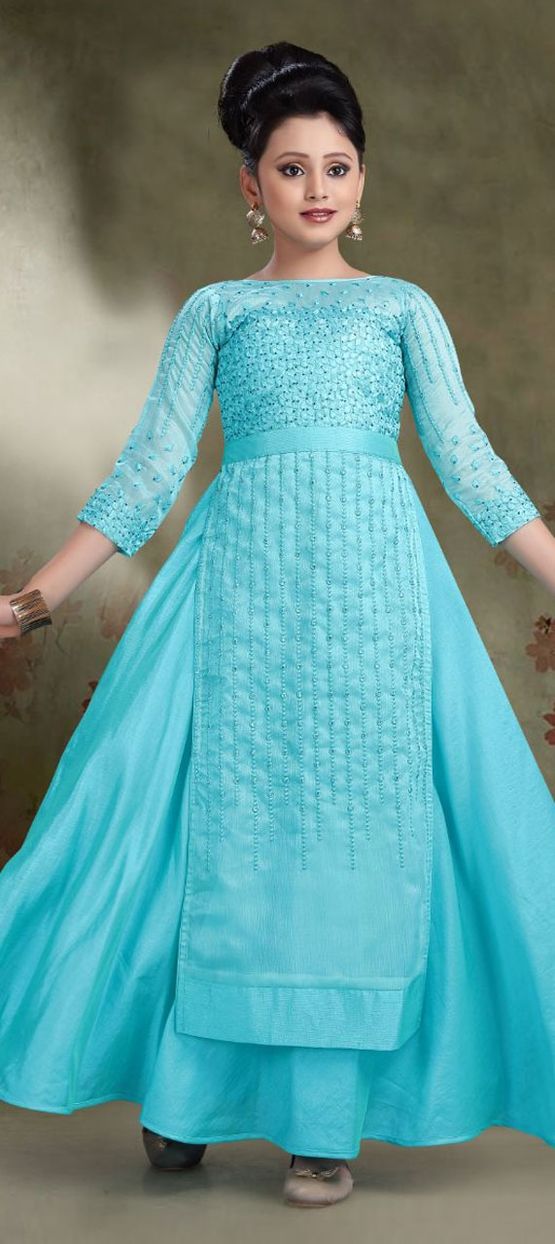 1510736: Blue color cotton, Tissue fabric Girls Gown