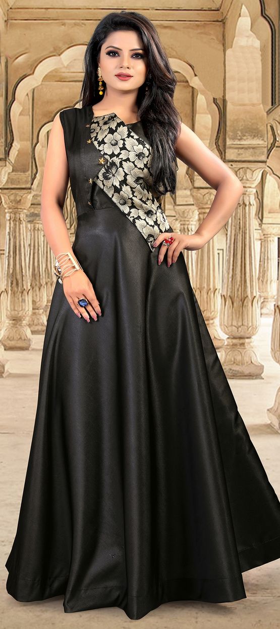 1524746: Designer, Party Wear Black and Grey color Taffeta Silk