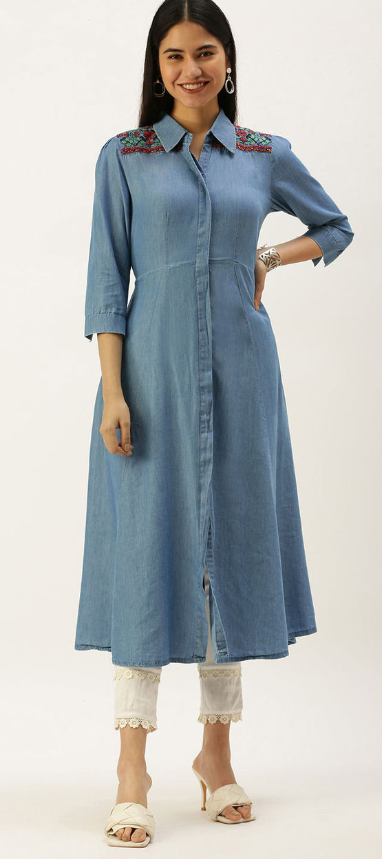 denim fabric for dress Joanna Short Sleeve Denim Dress Dark Wash / L