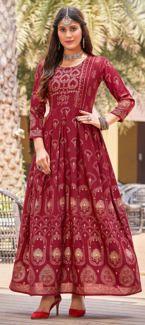 maroon and gold casual dress Burgundy Floral Long Sleeve Midi Dress - All Dresses