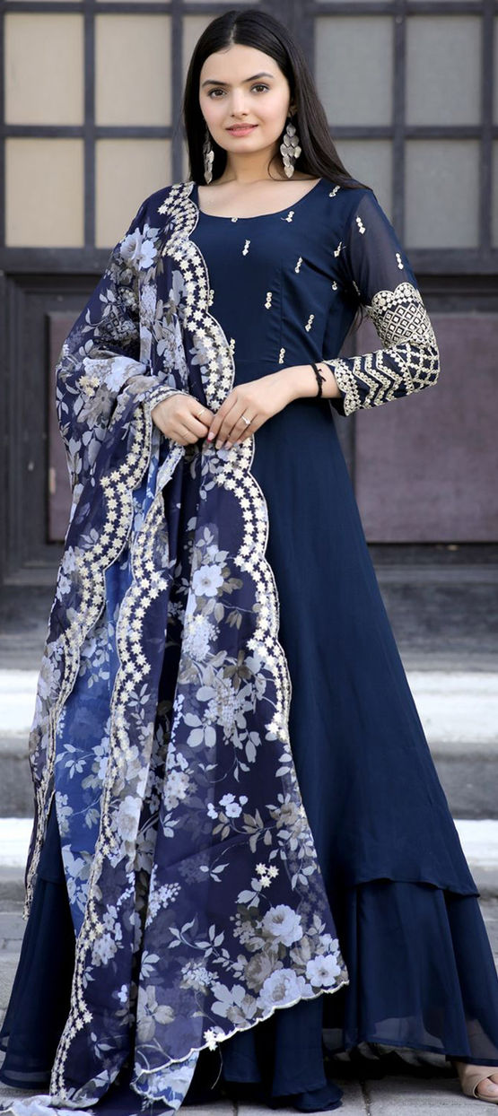 Engagement, Party Wear, Reception Blue color Georgette fabric Gown