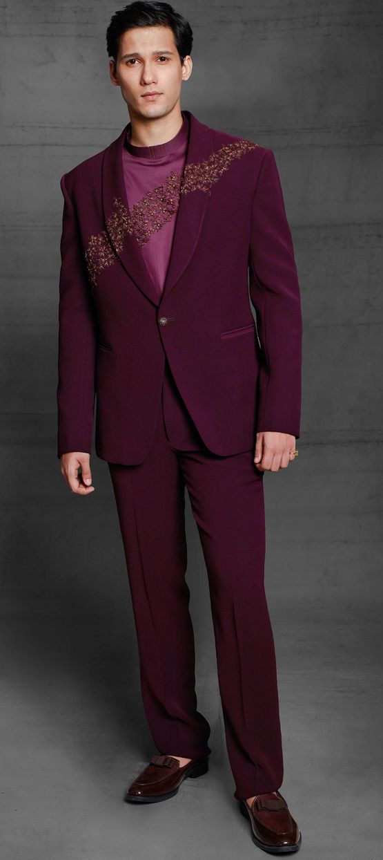Party Wear Purple and Violet color Imported fabric 2 Piece Suit (with shirt) : 1884020 Party Wear Purple and Violet color Imported fabric 2 Piece Suit (with shirt) : 1884020