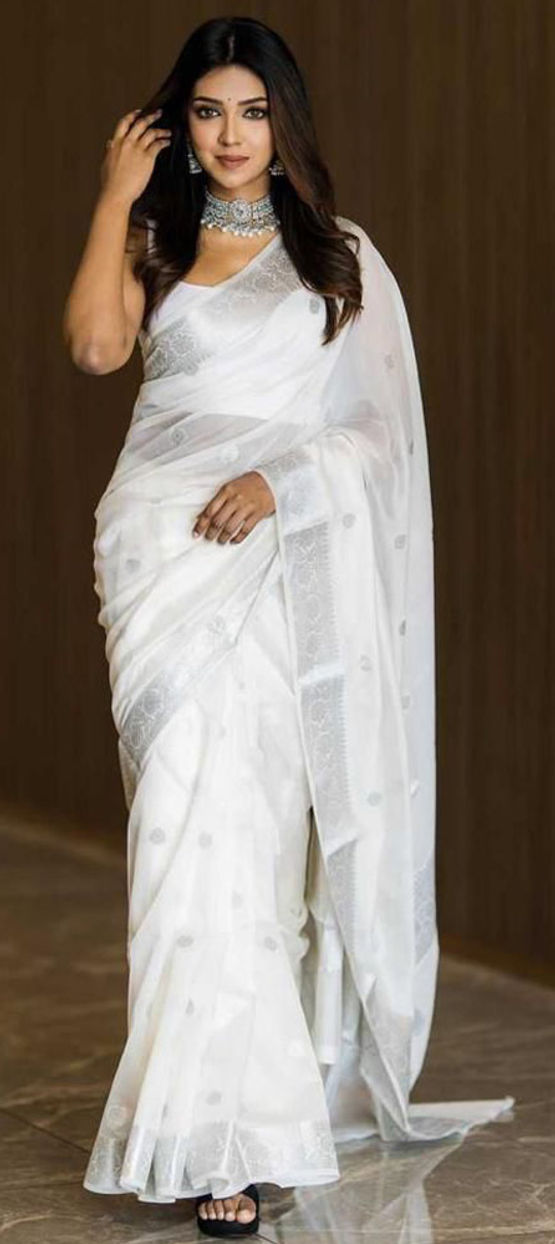 Off white party wear sarees hotsell