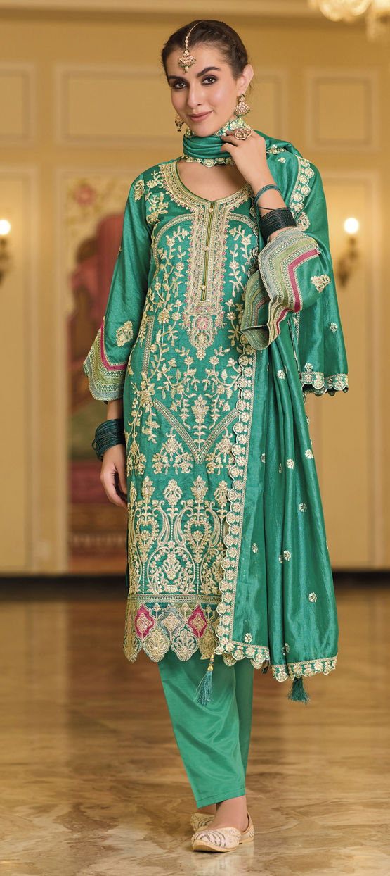 slim fit dress slacks DARK GREEN INDIAN PAKISTANI WEDDING DRESS main image 0