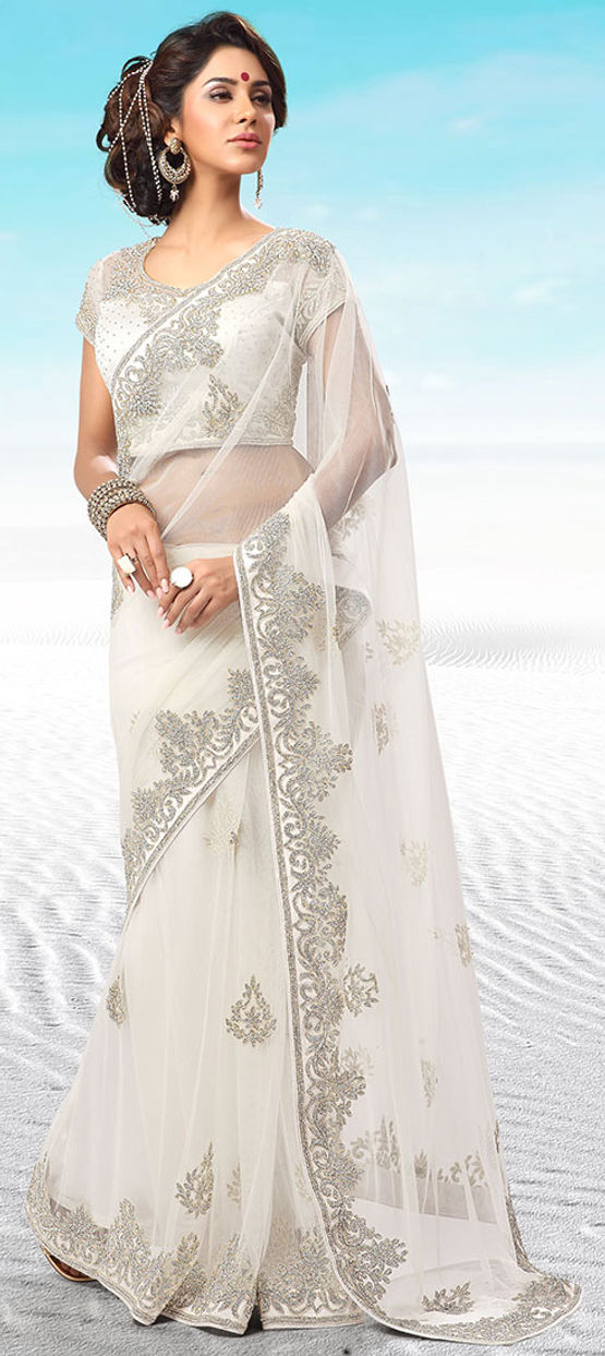 Party wear white sarees best sale