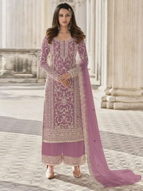 Indian Wedding Saree Net Party Wear Salwar Kameez in Purple and Violet with Stone Work Indian Dresses