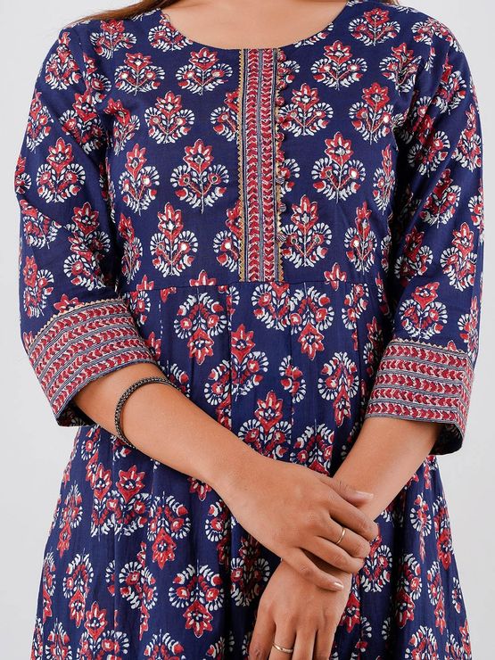 Party Wear Blue Red and Maroon color Cotton fabric Salwar Kameez 1862024