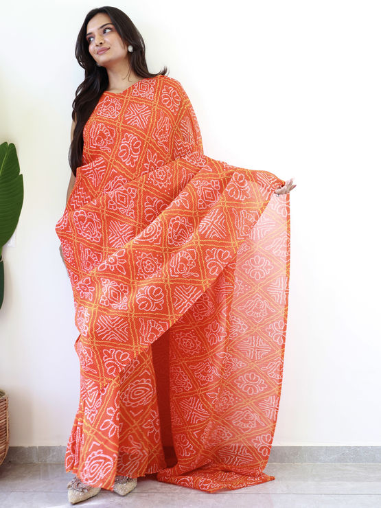 Orange Orange Color Printed Georgette Gown main image 1