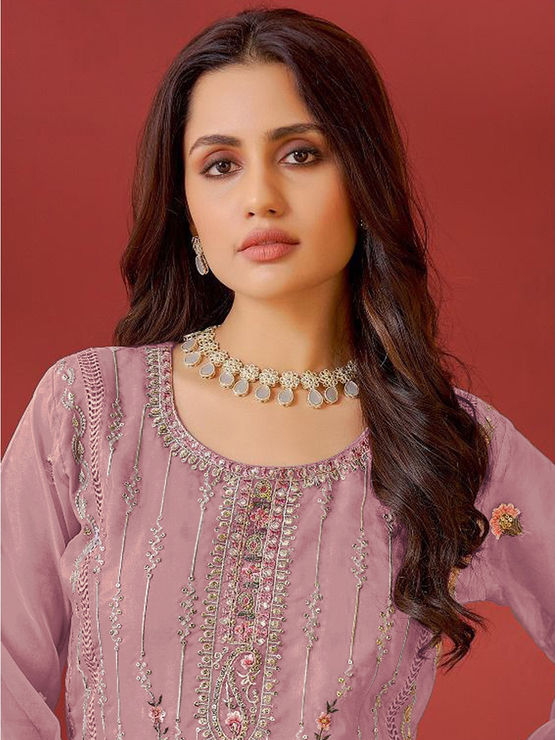 Classy Purple Organza Designer Party Wear Readymade Salwar Suit With Purple Santoon