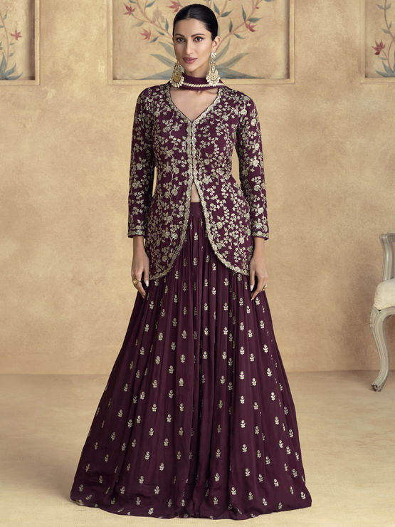 sachin and babi light blue dress Custom Embroidered Purple Wedding Dress main image 0