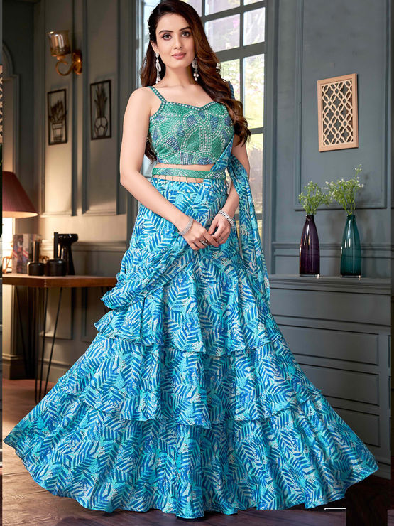 Bridal, Engagement, Wedding Blue color Silk fabric Ready to Wear Lehenga : 1972426 Bridal, Engagement, Wedding Blue color Silk fabric Ready to Wear Lehenga : 1972426