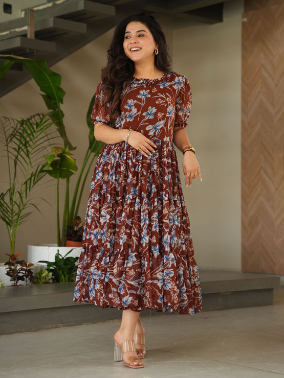 Casual, Summer Beige and Brown color Faux Georgette fabric Dress : 2007109 Casual, Summer Beige and Brown color Faux Georgette fabric Dress : 2007109