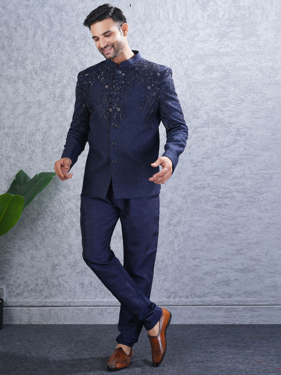 Reception, Wedding Blue color Viscose fabric Jodhpuri Suit : 2014735