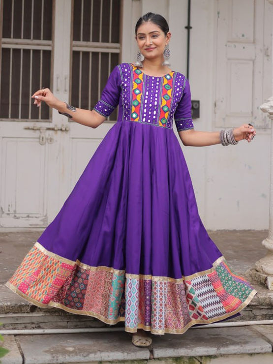 roman silk dress Festive, Party Wear Purple and Violet color Roman Silk fabric Gown : 2026476