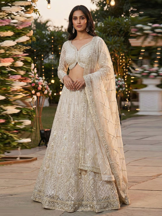 white and gold wedding dress indian White Indian Wedding Dress | Elegant Bridal Wear